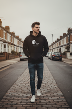 Black unisex hoodie with lion head and “stay humble” chest graphic