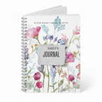 Bloom Where You Are Planted A5 floral watercolour journal personalised with EMILY'S above the JOURNAL label, shown on a white background