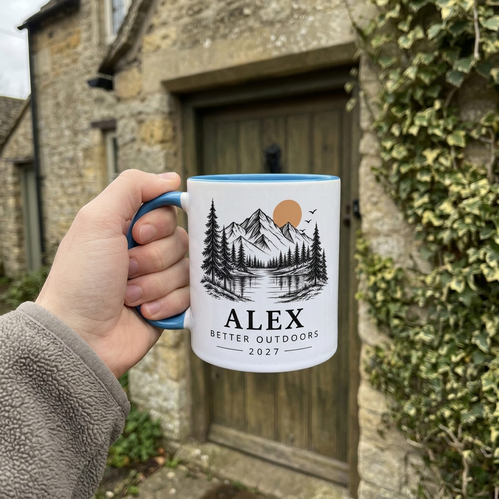 Blue mountain mug personalised for Alex