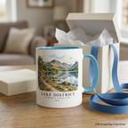 Blue mug showing only the Lake District side with gift-box styling