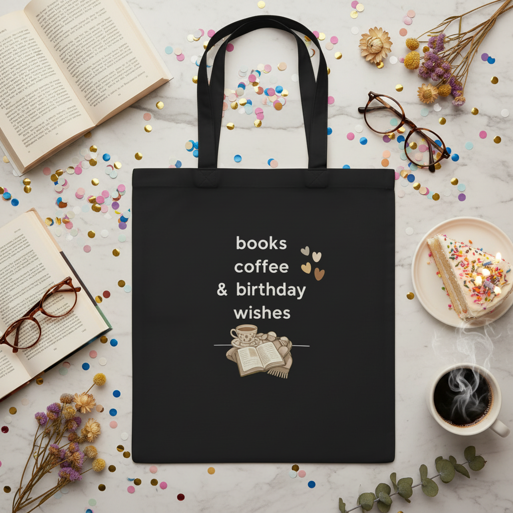 Books Coffee Tote - Cake & Confetti Flat Lay