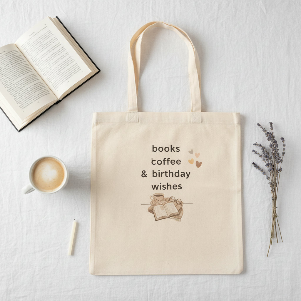 Books Coffee Tote - Minimal Linen Flat Lay