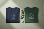 Two unisex T-shirts: navy and forest green, unplug to recharge phone graphic