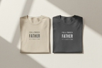 Two T-shirts: cream and charcoal, each with "I'm a Proud Father" and name list