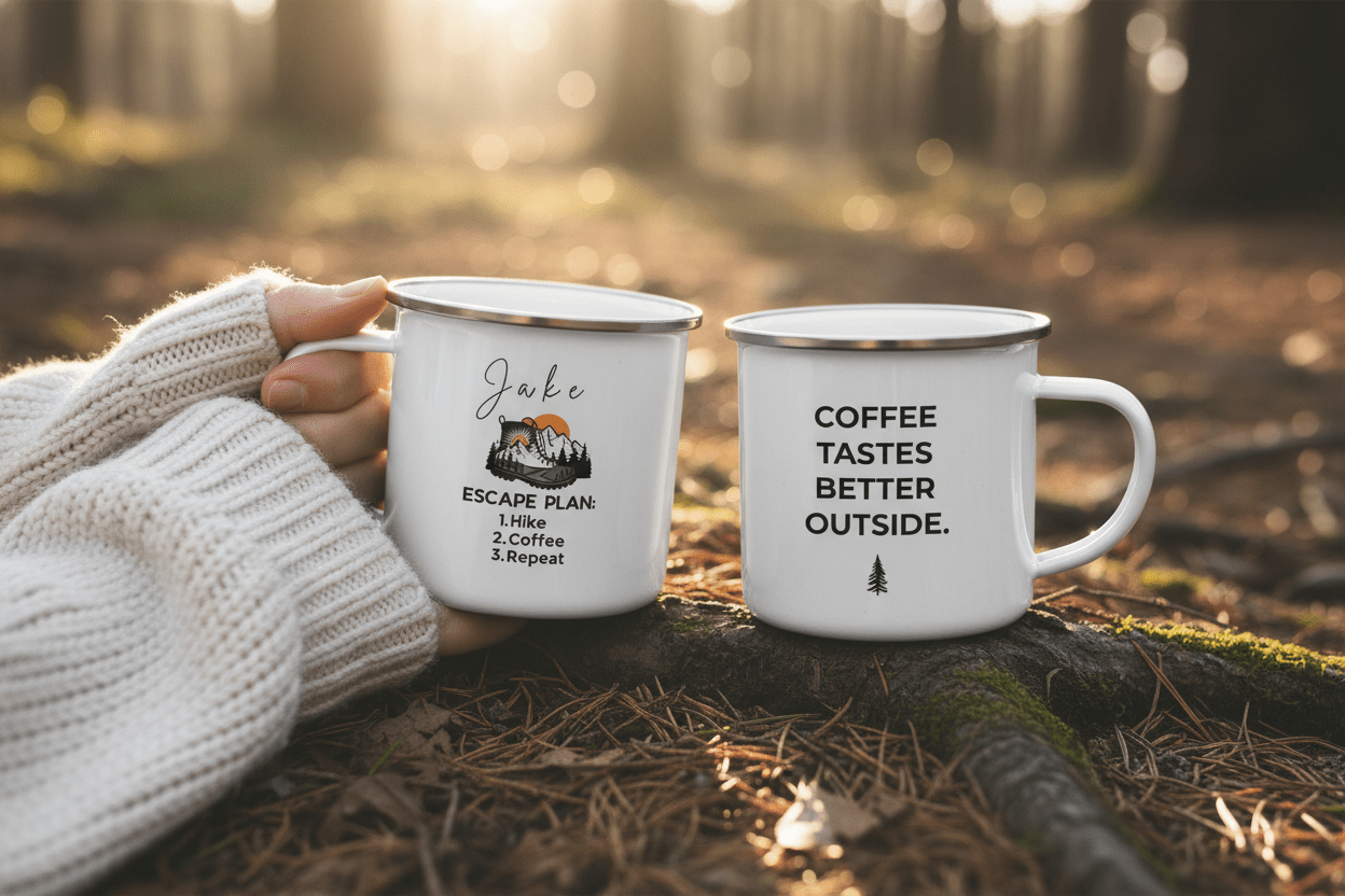 Coffee Tastes Better Outside Enamel Camping Mug | Outdoor Hiking & Camper Gift - AlleyCrafters