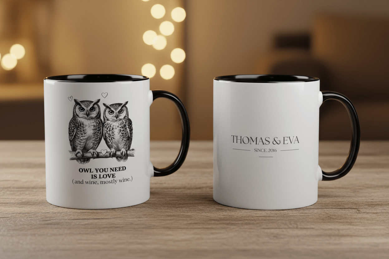 Owl You Need Is Love Mug | Funny Couples Coffee Cup | Romantic Gift for Her - AlleyCrafters