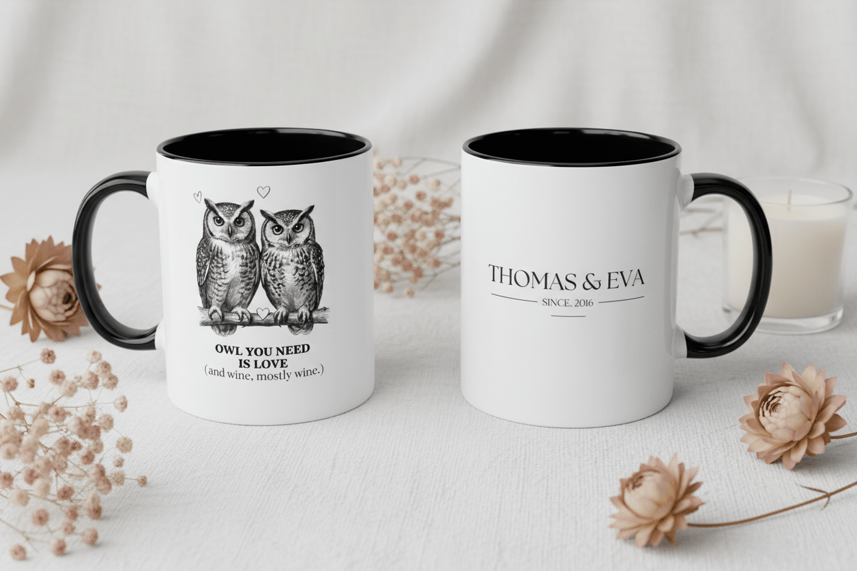 Owl You Need Is Love Mug | Funny Couples Coffee Cup | Romantic Gift for Her - AlleyCrafters