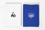 Royal blue heavy cotton T-shirt shown with a gift box insert, “The Best Dad” chest print.