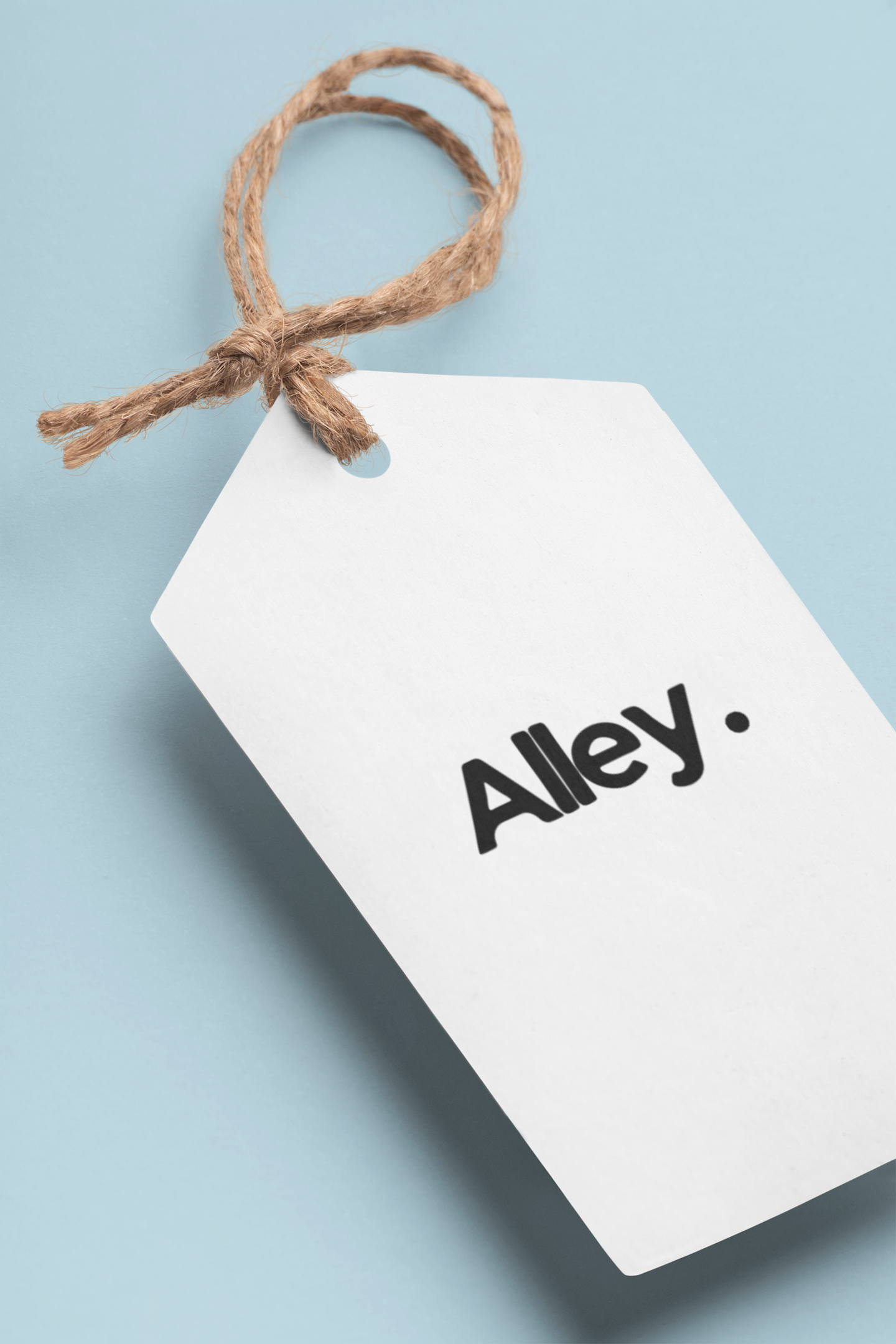 White product tag with black 'Aley.' text