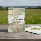 British countryside mockup of the Abigail travel journal on a picnic table