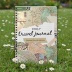 British garden mockup of the Emily travel journal on grass