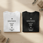 Set of personalized Brother T-shirts: white and black, 'Protector Teaser Legend' text
