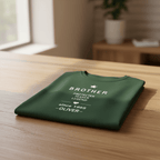 Dark green T-shirt with white "BROTHER" print and personalized name OLIVER