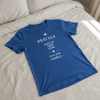 Blue T-shirt with white "BROTHER" logo and personalized name CHARLIE