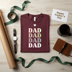 Maroon t-shirt with large stacked DAD text graphic