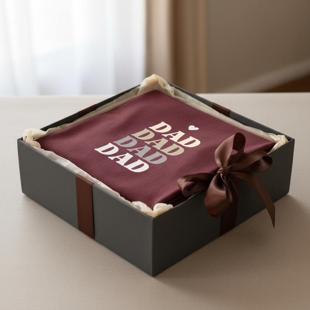 Maroon t-shirt with stacked Dad text graphic