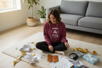 Maroon sweatshirt with Happy Birthday graphic and custom name, long sleeves