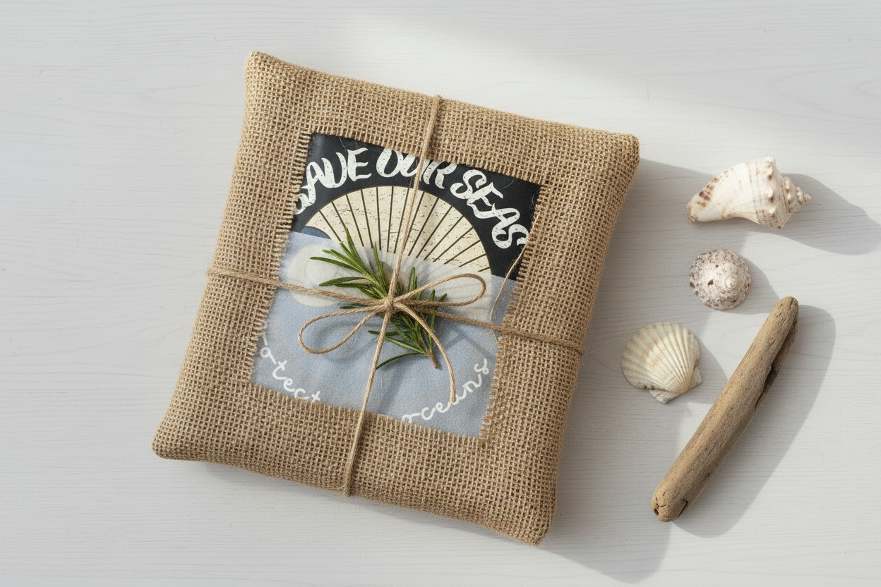 Burlap with Herbs and Coastal Elements
