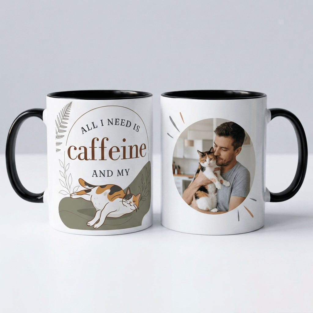 Personalised Cat Photo Mug – All I Need Is Caffeine and My Cat - #AlleyCrafters