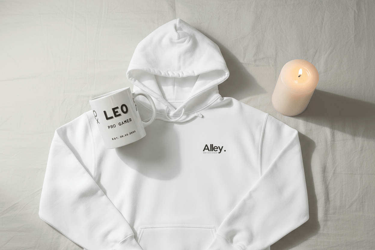 Alley. Minimalist Chest Logo Hoodie — Lightweight White Pullover - AlleyCrafters