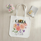 Personalised Floral Tote Bag | Custom Name, Text & Date | Choose Rose Colours | Eco Gift - Alley Crafters