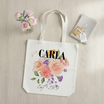 CARLA tote with white straps flat lay