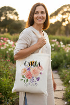 Personalised Floral Tote Bag | Custom Name, Text & Date | Choose Rose Colours | Eco Gift - Alley Crafters