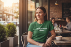 Green custom text T-shirt with “The Best Drama Queen” chest print.