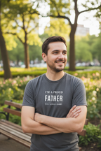 Charcoal T-shirt with "I'm a Proud Father" and names EVA, GERALD, HARRY