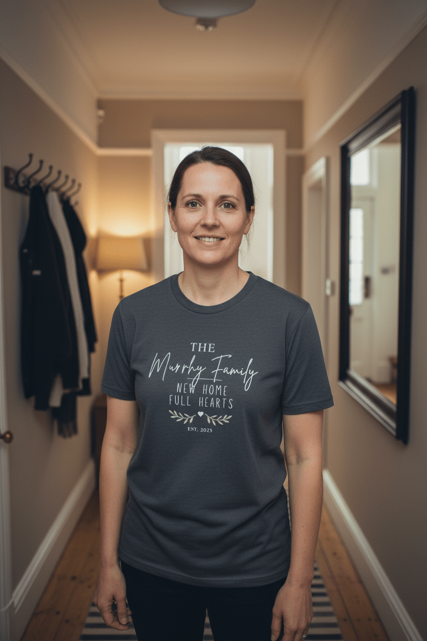Personalised 'The [Name] Family' New Home T-Shirt | Housewarming Gift - AlleyCrafters