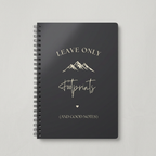 A5 hiking notebook, dark charcoal cover with mountain and footprint text