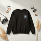 Black sweatshirt with embroidered camera patch and CHARLOTTE name