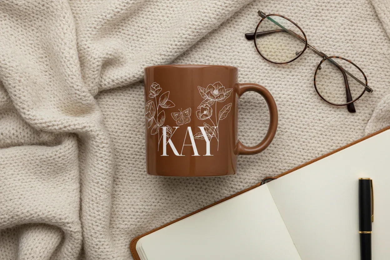 Personalised Floral Mug | Custom Name & Year Ceramic Coffee Cup | Mama, Nana, Grandma Gift - AlleyCrafters