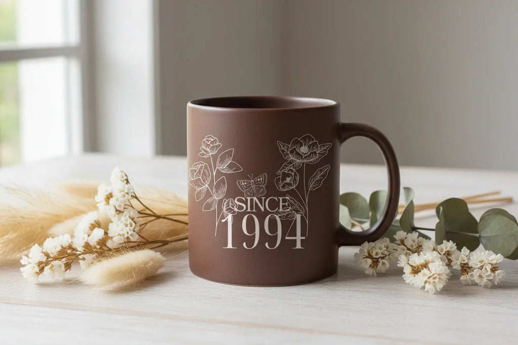 Personalised Floral Mug | Custom Name & Year Ceramic Coffee Cup | Mama, Nana, Grandma Gift - AlleyCrafters