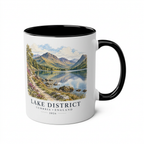 Close-up black Lake District mug on a plain white background