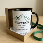 Close-up gift-styled Snowdon mug with simplified elevation line