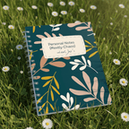A5 spiral notebook with teal leaf pattern cover and 'Personal Notes' label