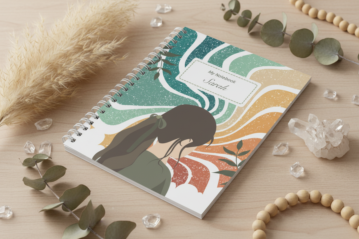 Close-up retro notebook with natural elements
