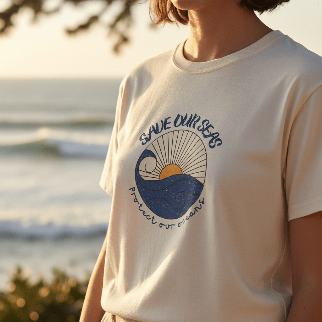 Save Our Seas T-Shirt | Retro Wave Ocean Conservation Tee UK - AlleyCrafters