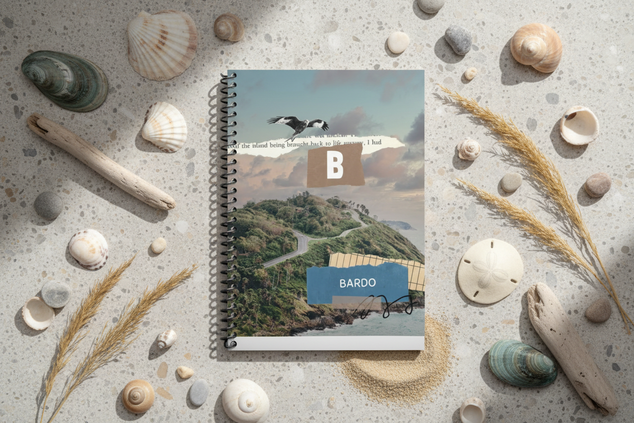 Coastal notebook with natural beach elements
