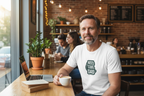 White Cool Dad coffee mug graphic T-shirt with 'Keep Cool Dad' chest print