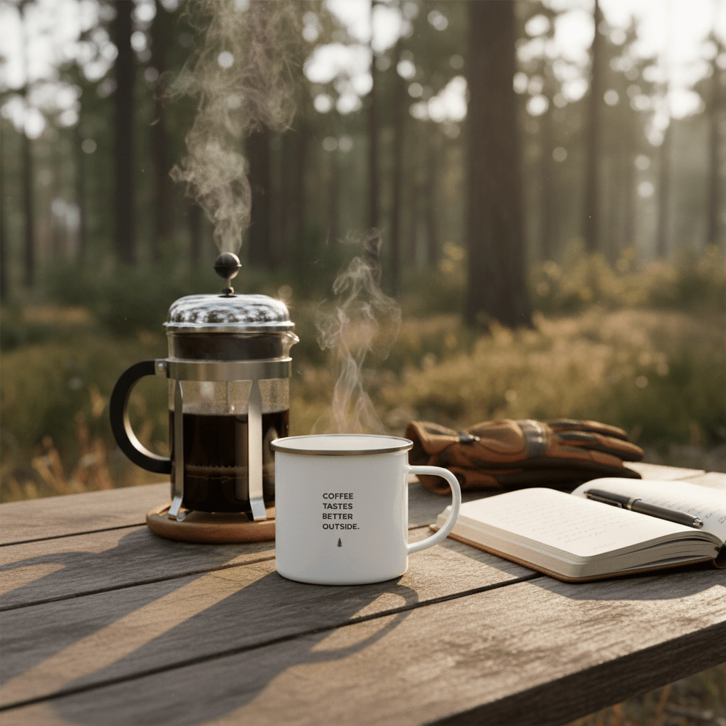 Coffee Tastes Better Outside Enamel Camping Mug | Outdoor Hiking & Camper Gift - AlleyCrafters