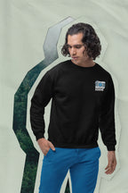 Black sweatshirt with embroidered camera icon and name EDDIE on left chest