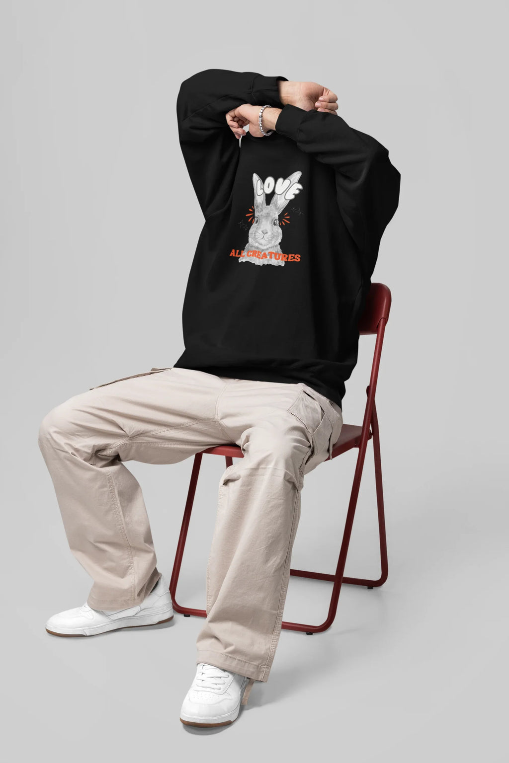 Love All Creatures Sweatshirt - Cute Bunny Animal Rights Crewneck - Alley Crafters