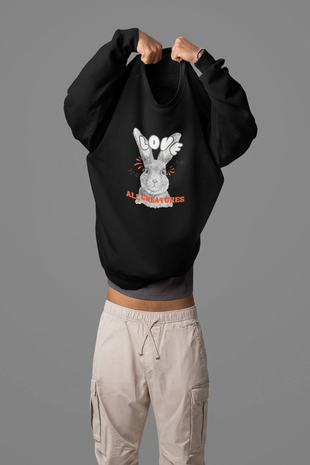 Love All Creatures Sweatshirt - Cute Bunny Animal Rights Crewneck - Alley Crafters
