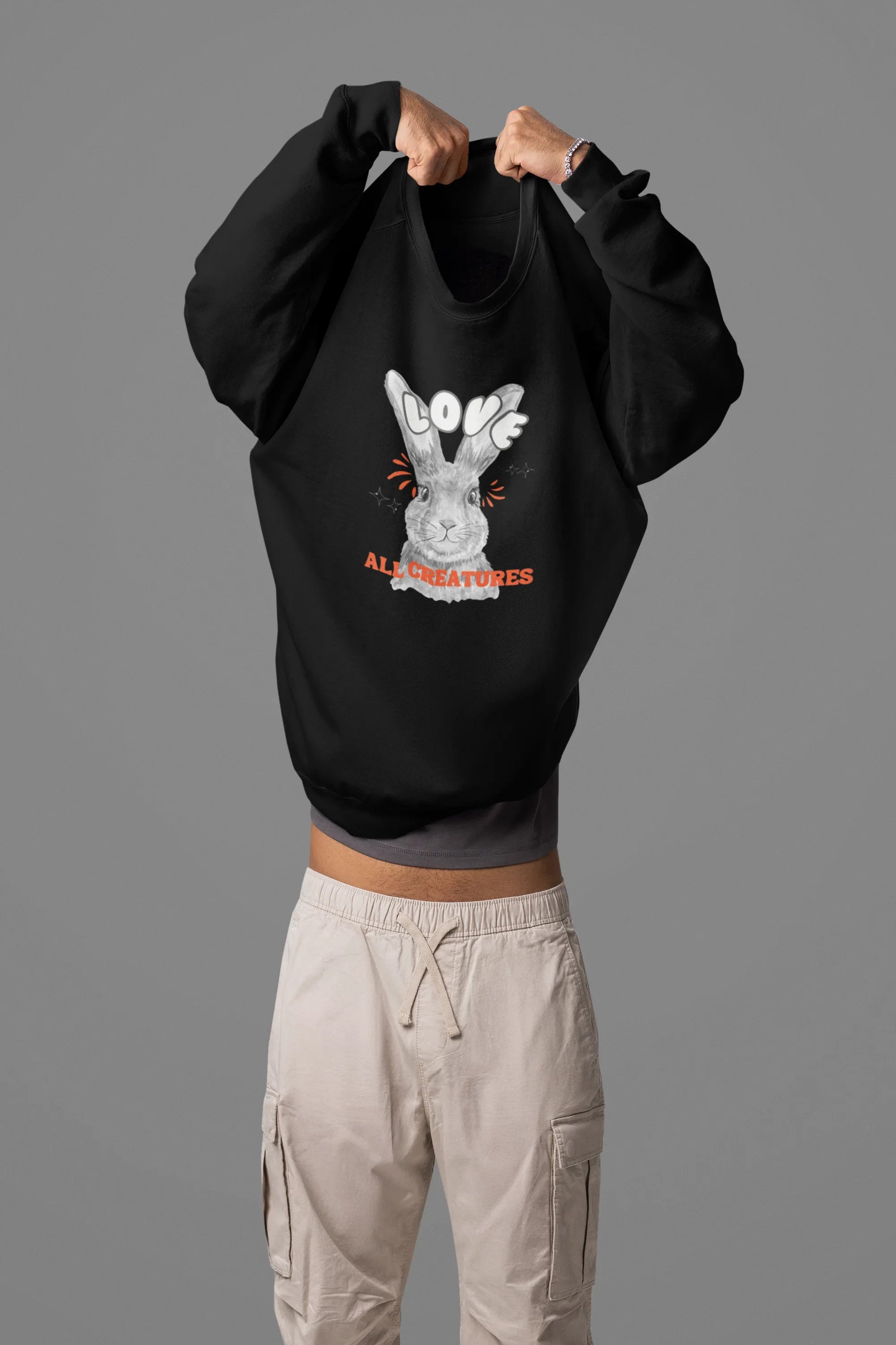 Love All Creatures Sweatshirt - Cute Bunny Animal Rights Crewneck - Alley Crafters