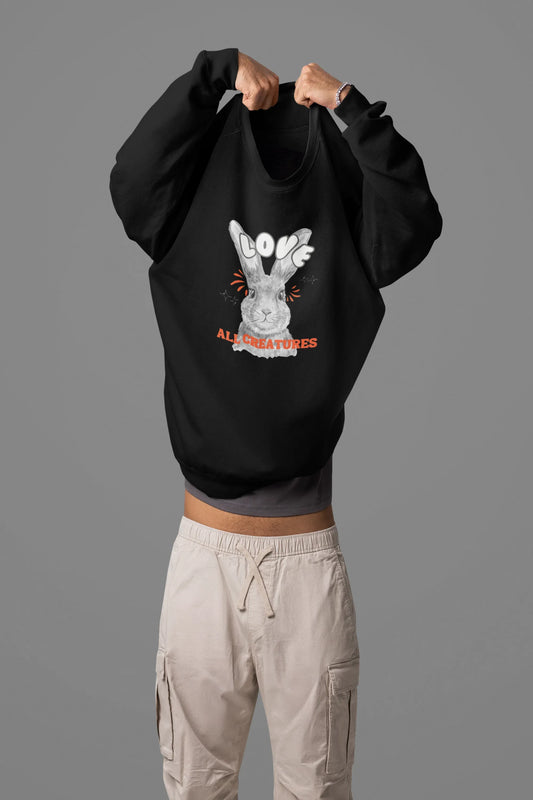 Love All Creatures Sweatshirt - Cute Bunny Animal Rights Crewneck - Alley Crafters