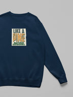 Navy crewneck sweatshirt with 'LIKE A PINE' front graphic