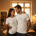 Couple slow dancing in living room in white tees