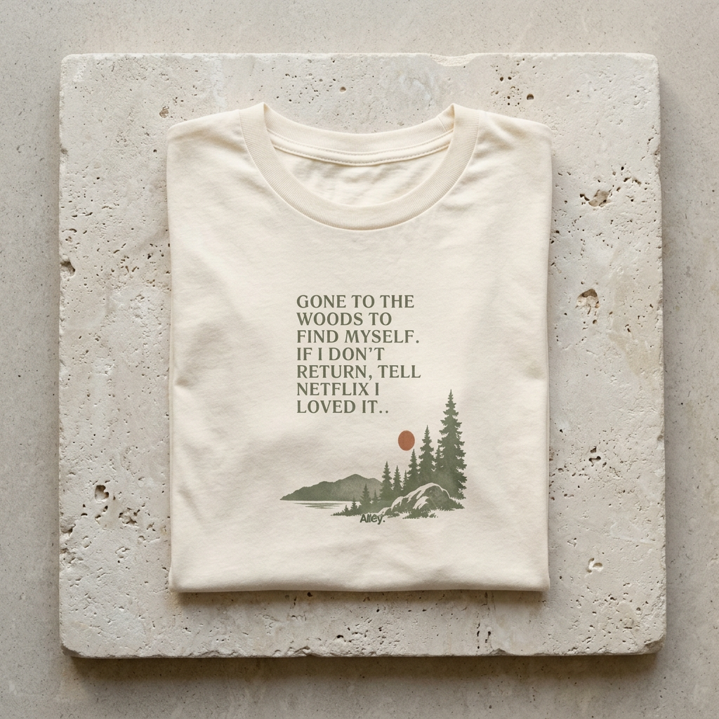 Natural hiking T-shirt with pine tree graphic and quote print on chest